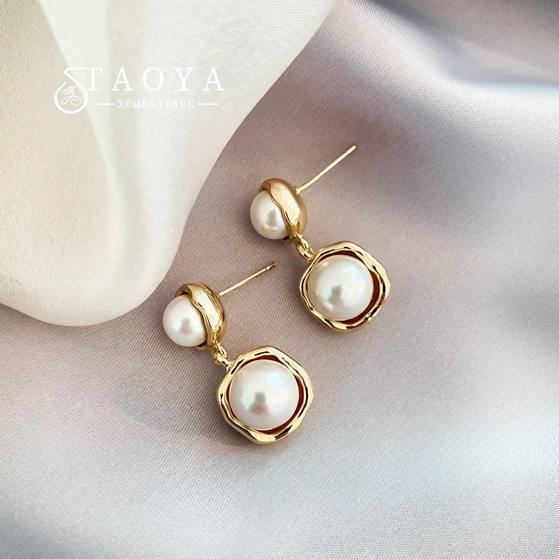 2025 New Elegant French Flat Pearl Earrings in Gold Color - BritShade