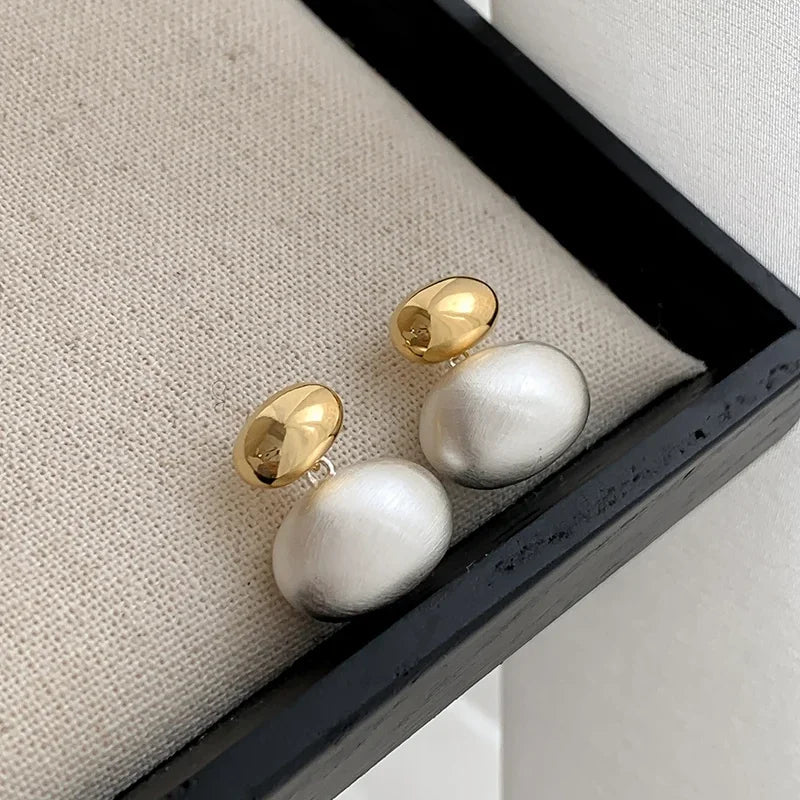 2025 New Elegant French Flat Pearl Earrings in Gold Color - BritShade
