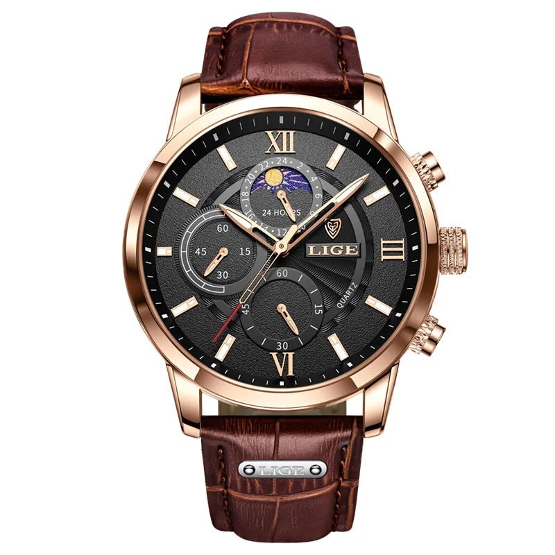 2026 New Luxury Men's Watch Brown Leather Casual Quartz Sports Waterproof Watches - BritShade
