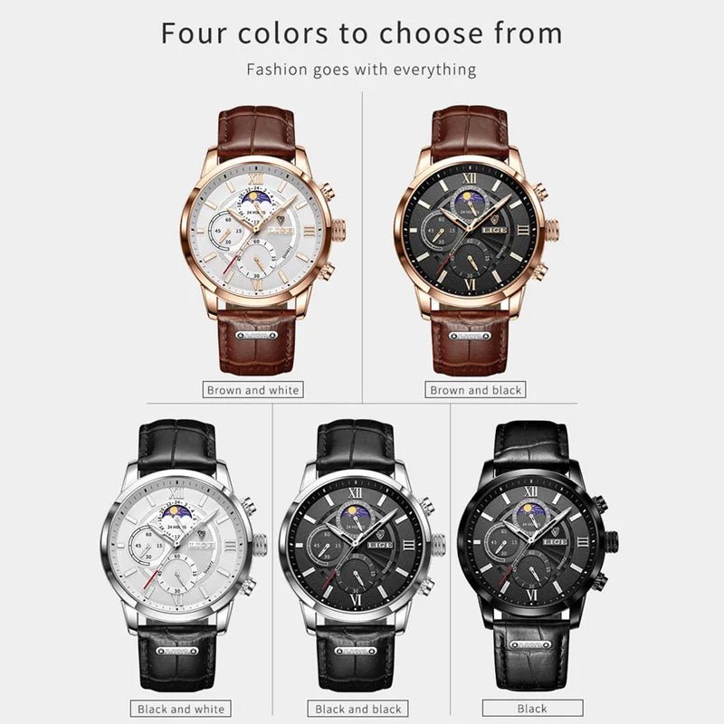 2026 New Luxury Men's Watch Brown Leather Casual Quartz Sports Waterproof Watches - BritShade