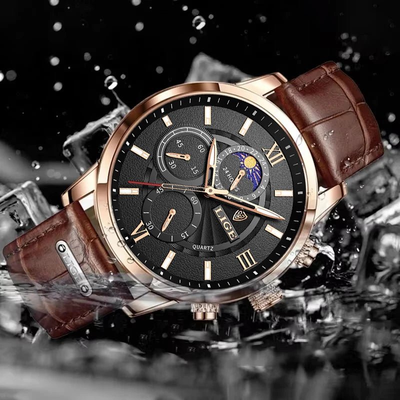 2026 New Luxury Men's Watch Brown Leather Casual Quartz Sports Waterproof Watches - BritShade