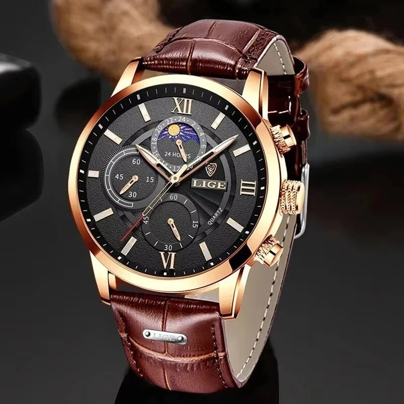 2026 New Luxury Men's Watch Brown Leather Casual Quartz Sports Waterproof Watches - BritShade