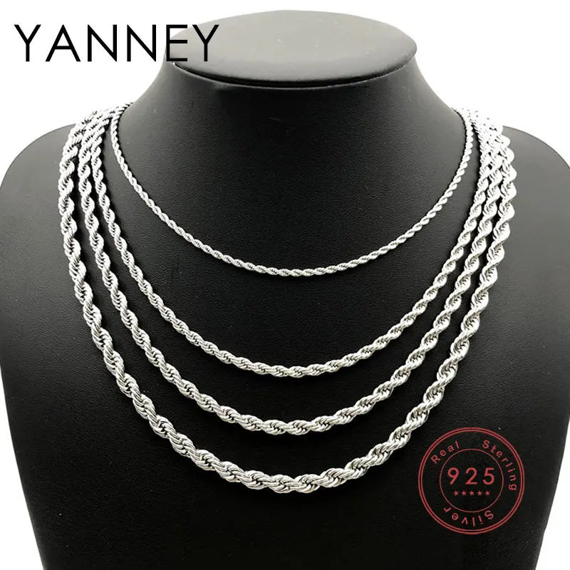 2/3/4mm 40 - 60cm Rope Chain Necklace 925 Silver Women Men Fashion Accessories - BritShade