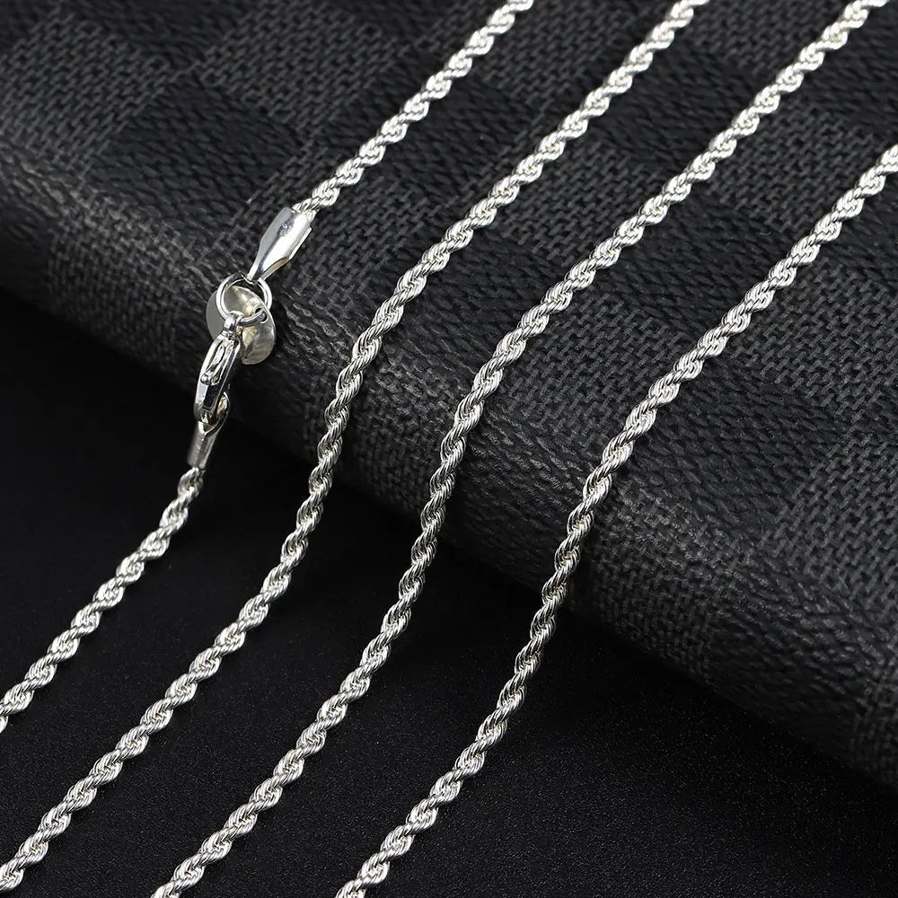 2/3/4mm 40 - 60cm Rope Chain Necklace 925 Silver Women Men Fashion Accessories - BritShade
