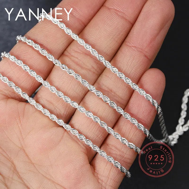 2/3/4mm 40 - 60cm Rope Chain Necklace 925 Silver Women Men Fashion Accessories - BritShade
