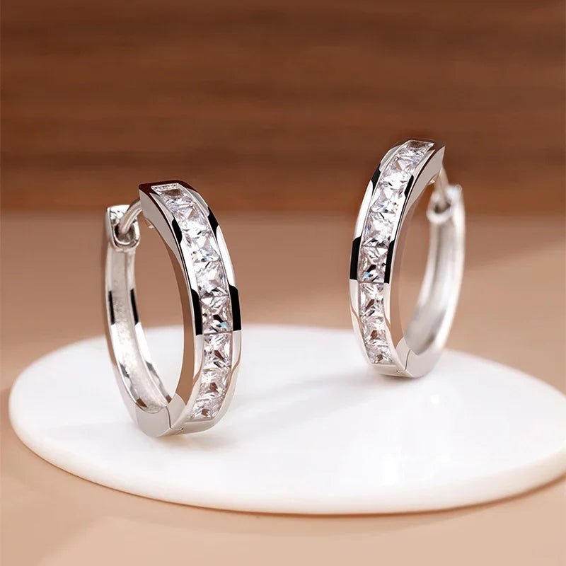 925 silver earrings with diamond, round women's earrings - BritShade