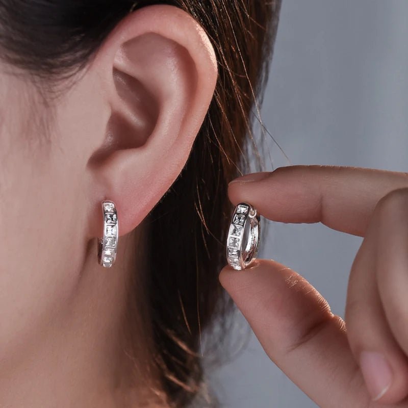 925 silver earrings with diamond, round women's earrings - BritShade
