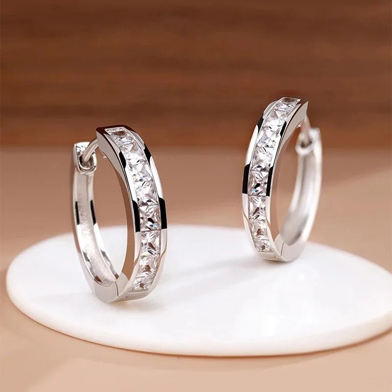 925 silver earrings with diamond, round women's earrings - BritShade