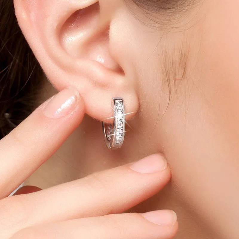 925 silver earrings with diamond, round women's earrings - BritShade
