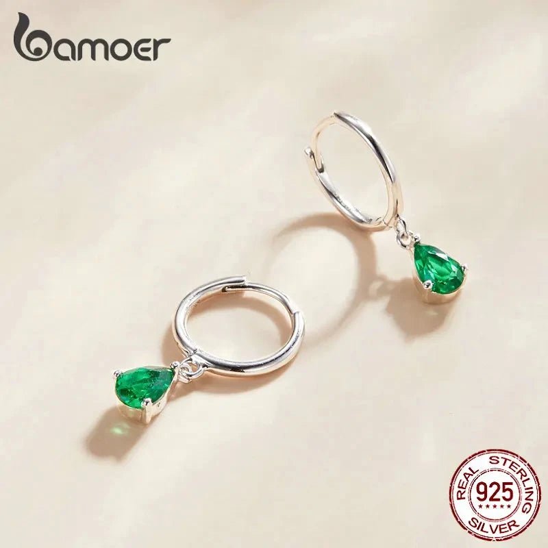 BAMOER Silver ISHWAR Green Water Drop Earrings 925 Sterling Silver 4 Colors Drop Shape Earring for Women Statement Jewelry - BritShade