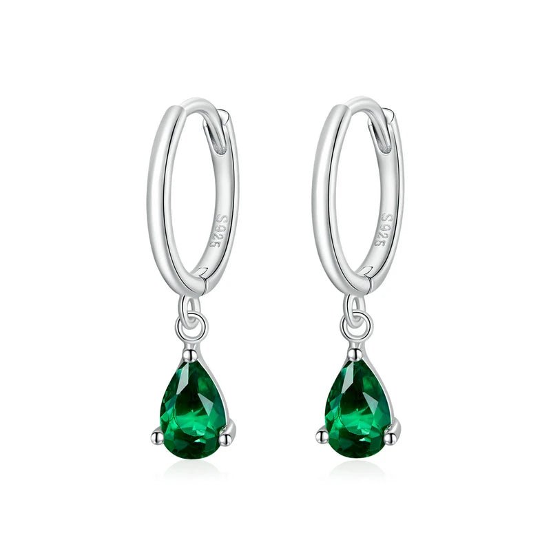 BAMOER Silver ISHWAR Green Water Drop Earrings 925 Sterling Silver 4 Colors Drop Shape Earring for Women Statement Jewelry - BritShade