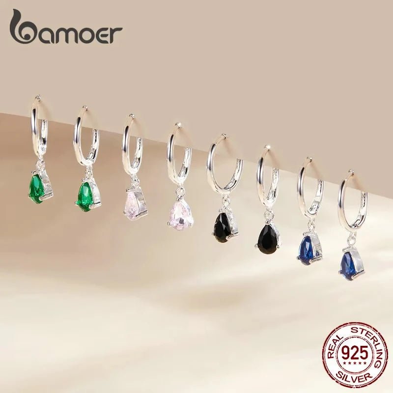 BAMOER Silver ISHWAR Green Water Drop Earrings 925 Sterling Silver 4 Colors Drop Shape Earring for Women Statement Jewelry - BritShade