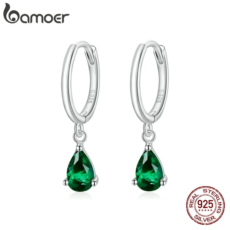 BAMOER Silver ISHWAR Green Water Drop Earrings 925 Sterling Silver 4 Colors Drop Shape Earring for Women Statement Jewelry - BritShade
