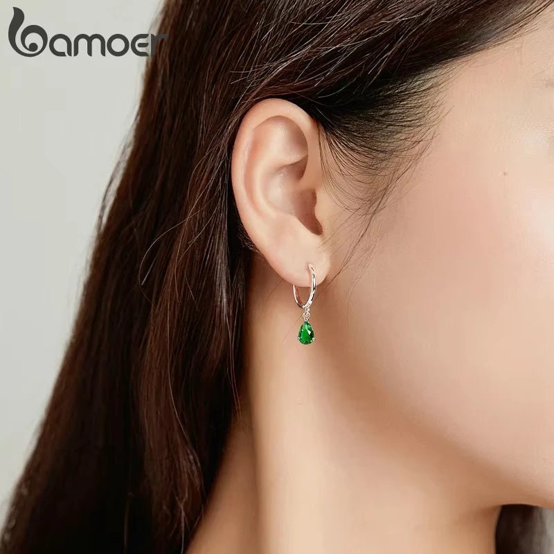 BAMOER Silver ISHWAR Green Water Drop Earrings 925 Sterling Silver 4 Colors Drop Shape Earring for Women Statement Jewelry - BritShade