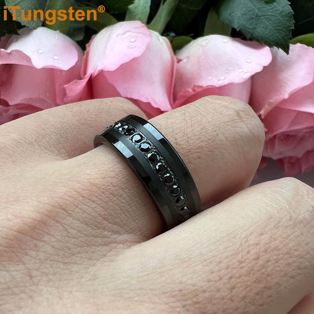 Black Onyx Tungsten Ring – Bold Elegance for Men - BritShade