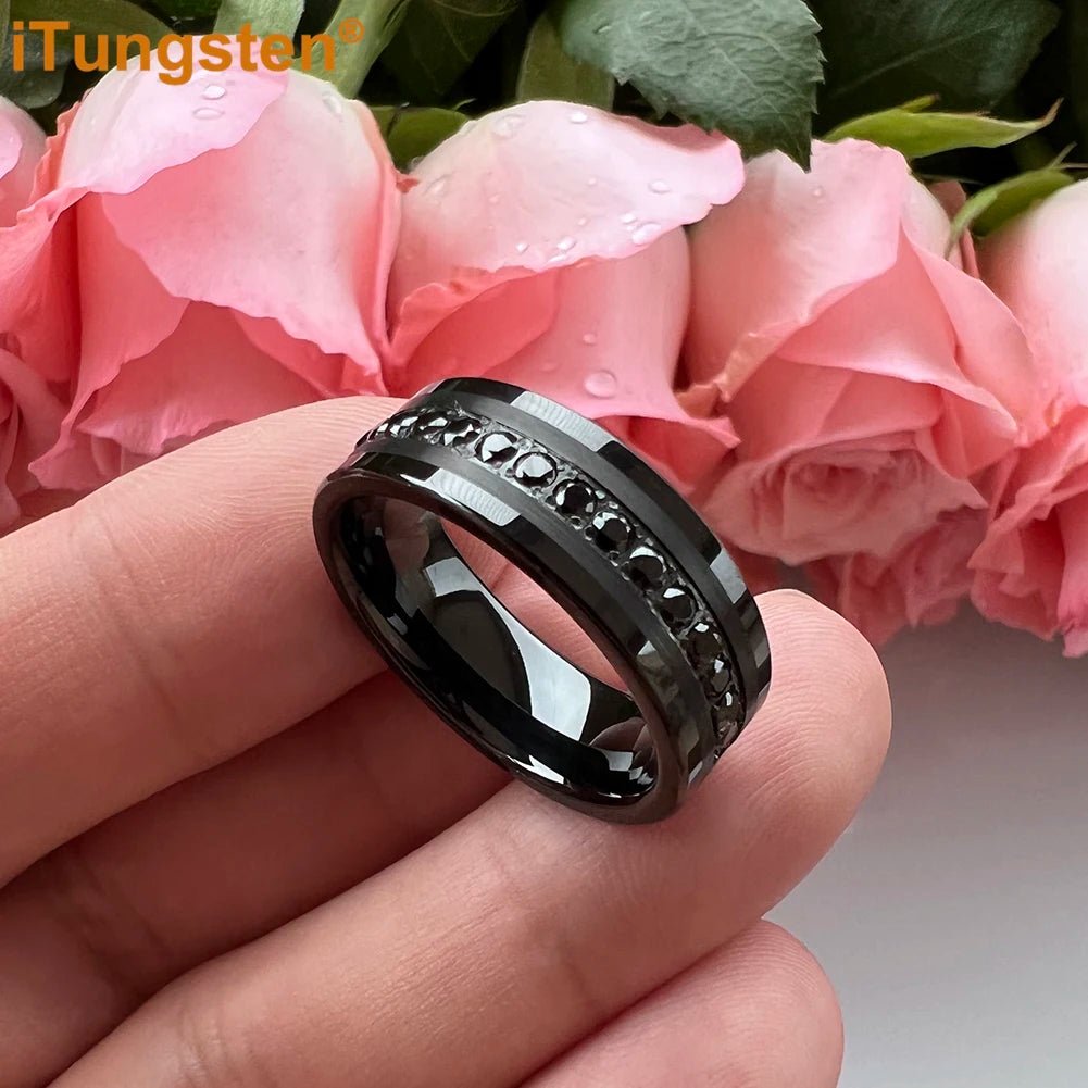 Black Onyx Tungsten Ring – Bold Elegance for Men - BritShade