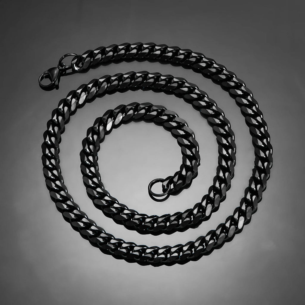 Black Stainless Steel Cuban Link Chain – Classic Chunky Necklace for Men (3.6–8mm, 14–30 Inches) - BritShade