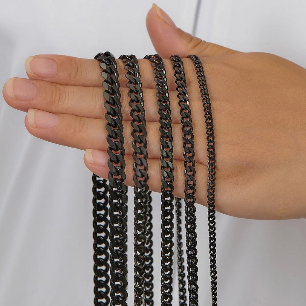 Black Stainless Steel Cuban Link Chain – Classic Chunky Necklace for Men (3.6–8mm, 14–30 Inches) - BritShade