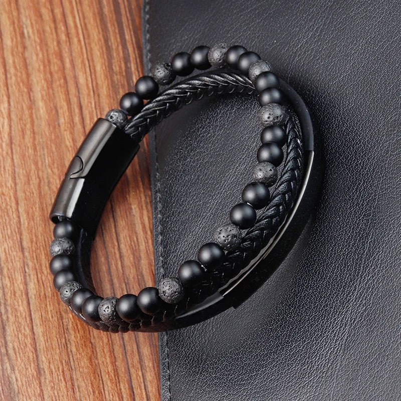 Braided rope bracelet with pendant for men - BritShade