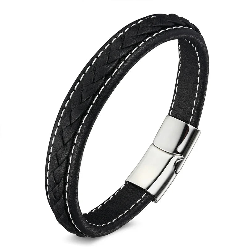 Classic Leather Bracelet for Men – Adjustable Strap 19 cm / 21 cm / 23 cm - BritShade