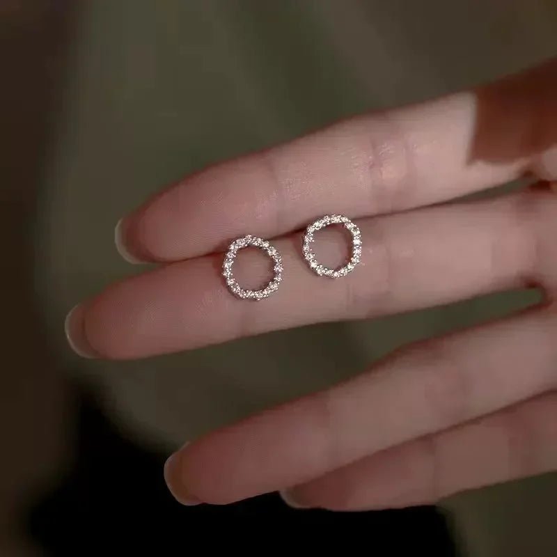 Delicate small circle earrings for women, gold color, crystal - BritShade