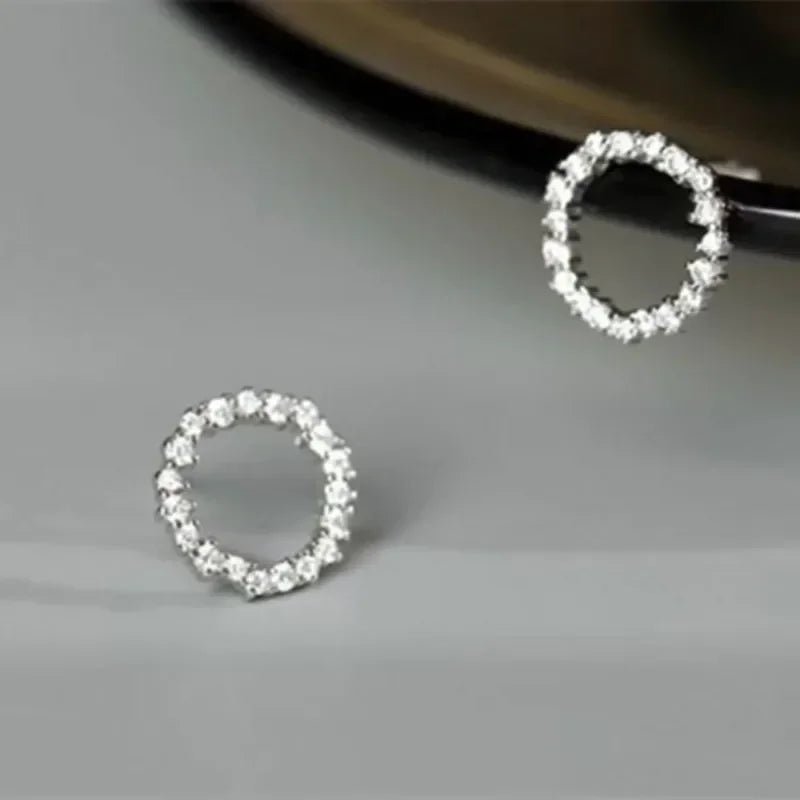 Delicate small circle earrings for women, gold color, crystal - BritShade