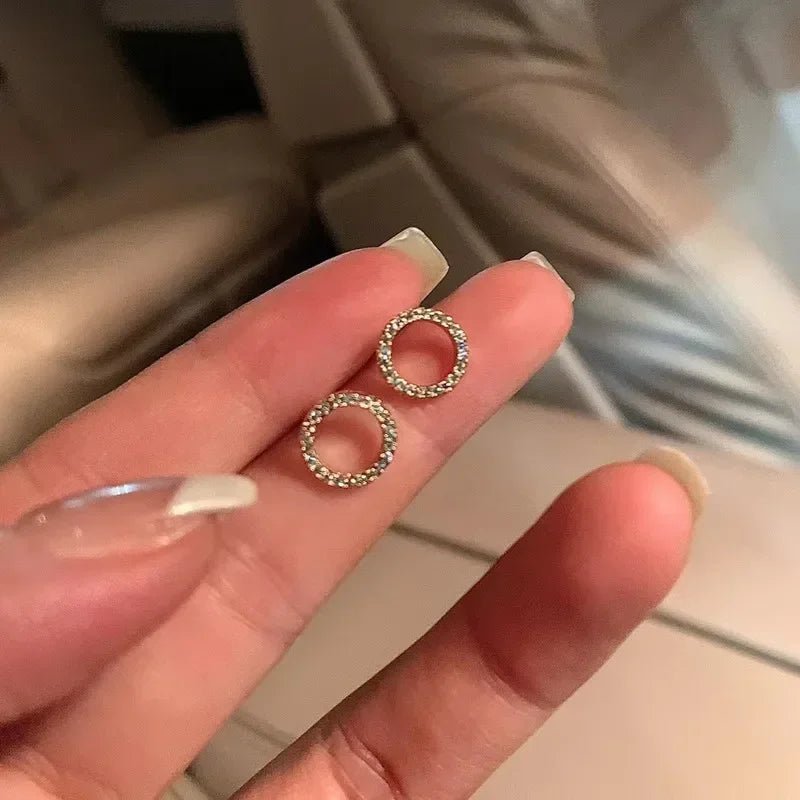 Delicate small circle earrings for women, gold color, crystal - BritShade