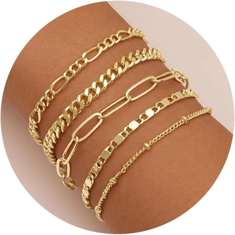Gold Bracelet Set for Women, 14K Gold Plated Bracelets - BritShade