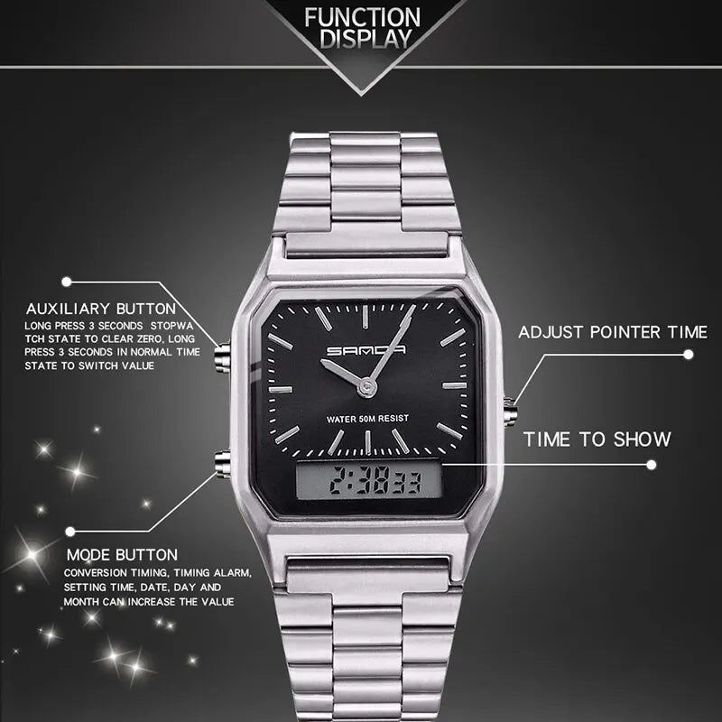 Luxury Men's Style LED Digital Dual Display Unisex Waterproof Sport Quartz Watches - BritShade