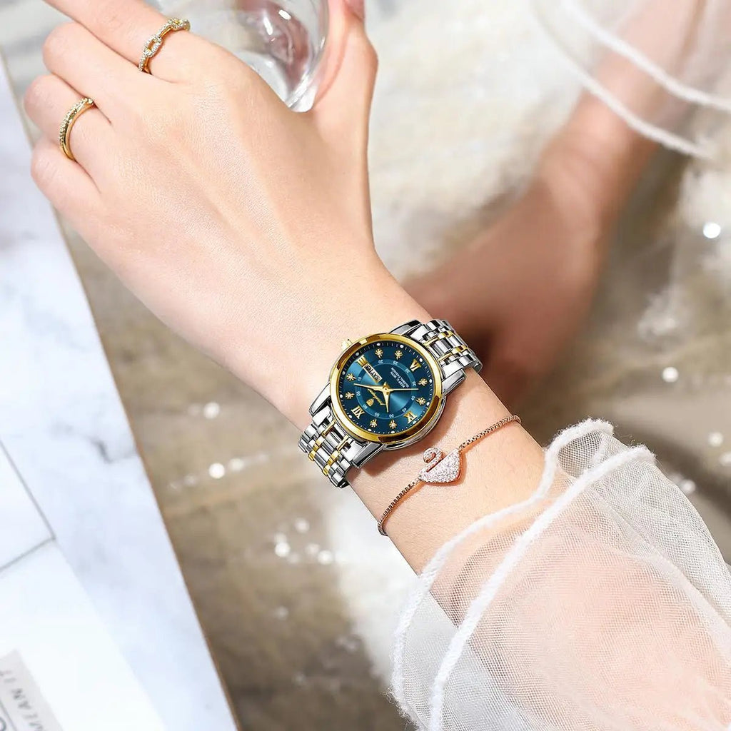 Luxury Women Quartz Watches Waterproof Stainless Steel Luminous Date and Week High Quality Ladies Watch - BritShade