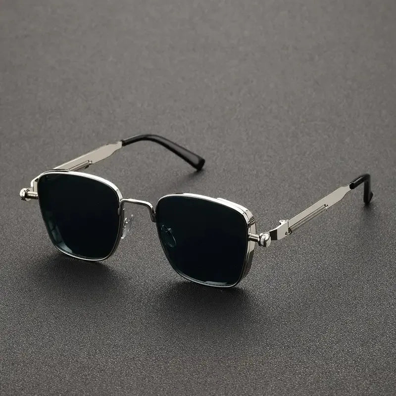 Men Driving Sunglasses Vintage Steampunk Square Sunglasses Metal - BritShade
