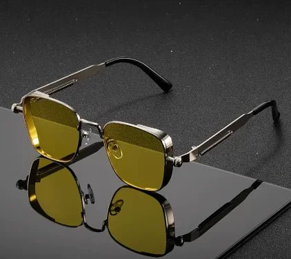 Men Driving Sunglasses Vintage Steampunk Square Sunglasses Metal - BritShade