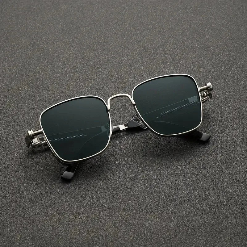 Men Driving Sunglasses Vintage Steampunk Square Sunglasses Metal - BritShade