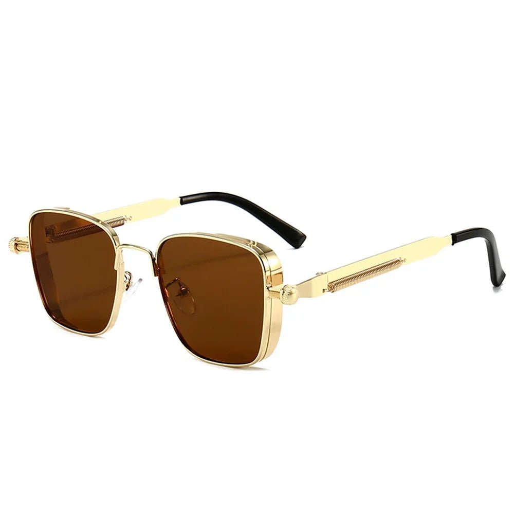 Men Driving Sunglasses Vintage Steampunk Square Sunglasses Metal - BritShade