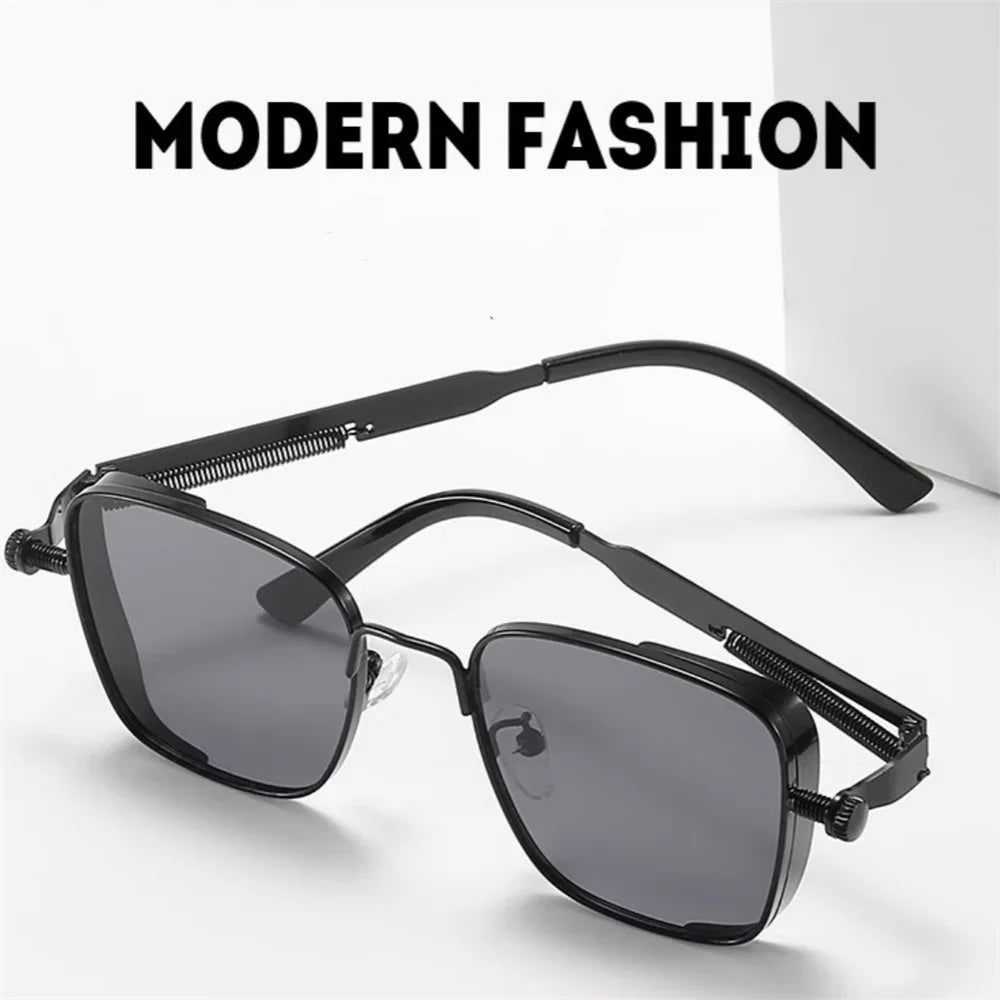 Men Driving Sunglasses Vintage Steampunk Square Sunglasses Metal - BritShade