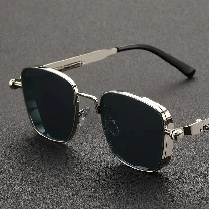 Men Driving Sunglasses Vintage Steampunk Square Sunglasses Metal - BritShade
