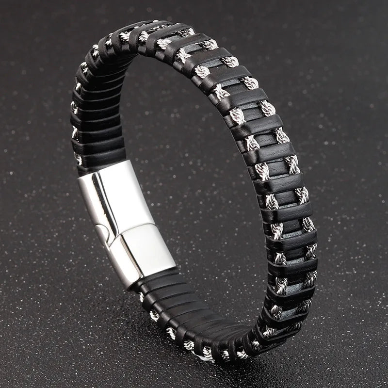Men's black leather braided rope bracelets - BritShade