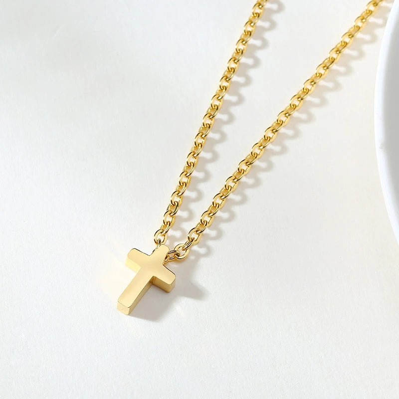 Men's Small Cross Pendant Chain Simple Classic Stainless Steel Jesus Christ Necklaces Women's Religious Jewelry Unisex Chain - BritShade