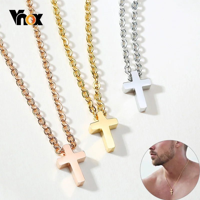 Men's Small Cross Pendant Chain Simple Classic Stainless Steel Jesus Christ Necklaces Women's Religious Jewelry Unisex Chain - BritShade
