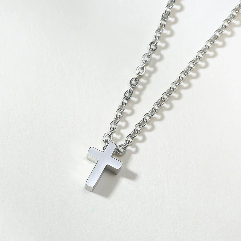 Men's Small Cross Pendant Chain Simple Classic Stainless Steel Jesus Christ Necklaces Women's Religious Jewelry Unisex Chain - BritShade