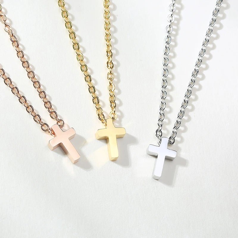 Men's Small Cross Pendant Chain Simple Classic Stainless Steel Jesus Christ Necklaces Women's Religious Jewelry Unisex Chain - BritShade