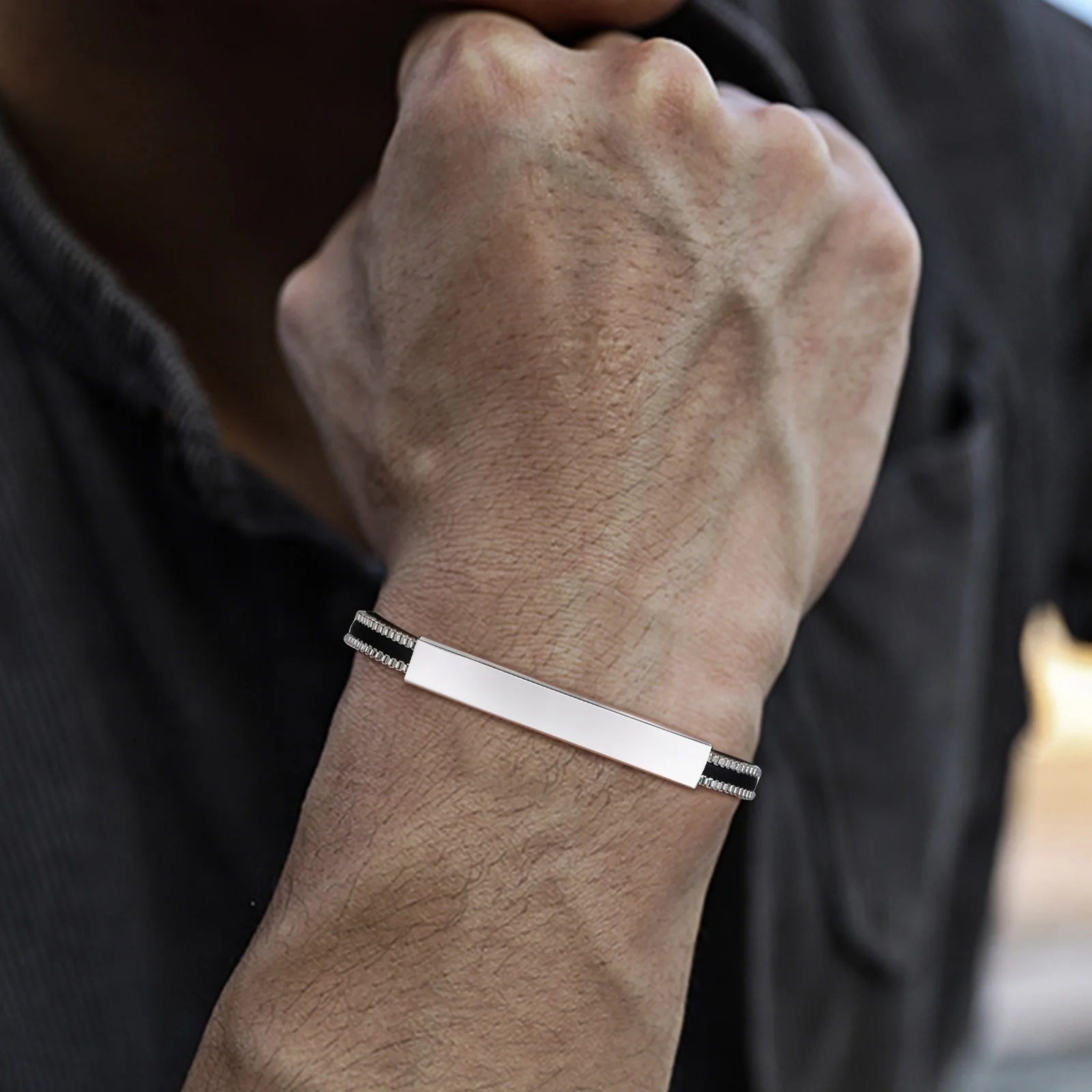 Mprainbow Personalized Charm Leather Bracelet – Two - Layer Stainless Steel Wristband - BritShade