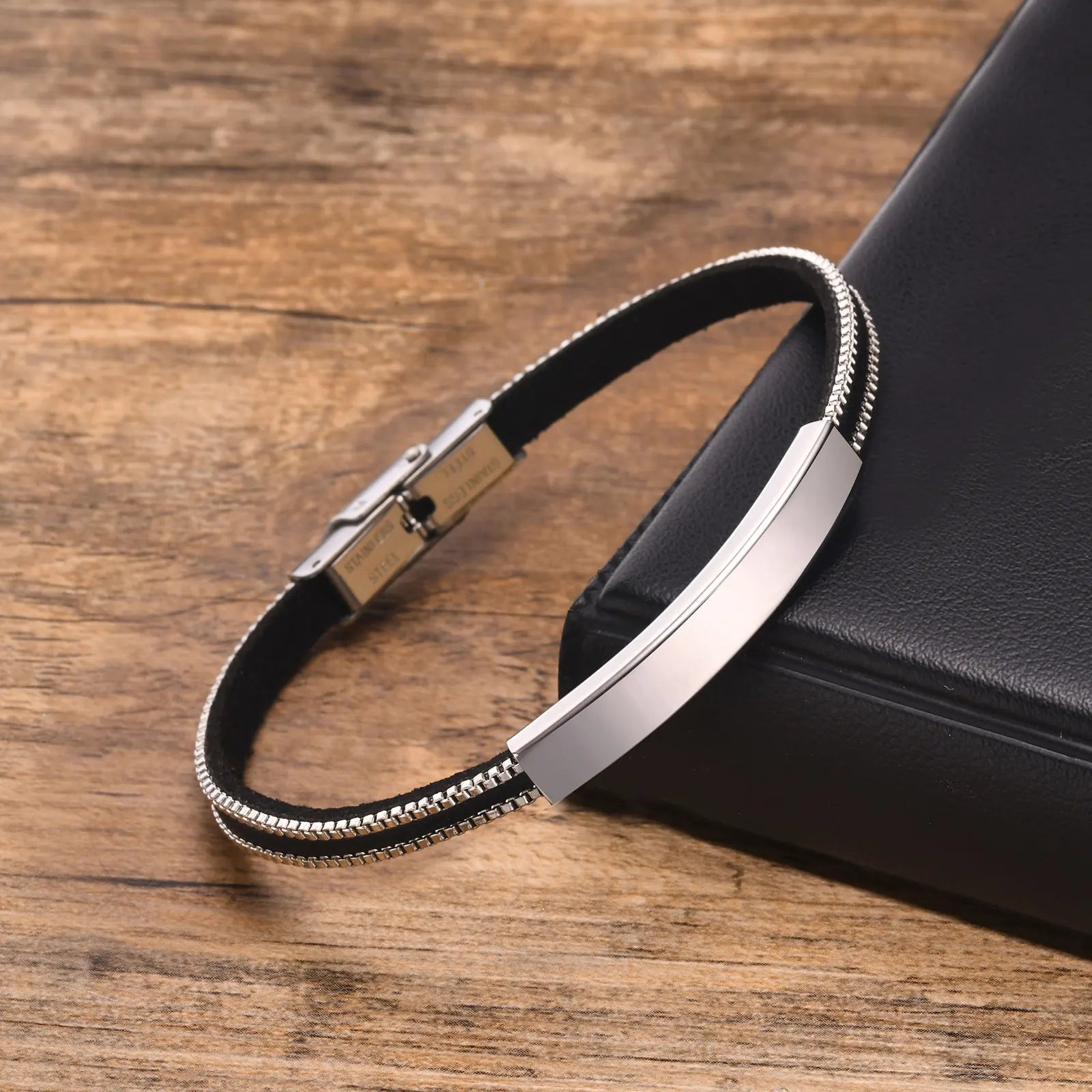 Mprainbow Personalized Charm Leather Bracelet – Two - Layer Stainless Steel Wristband - BritShade