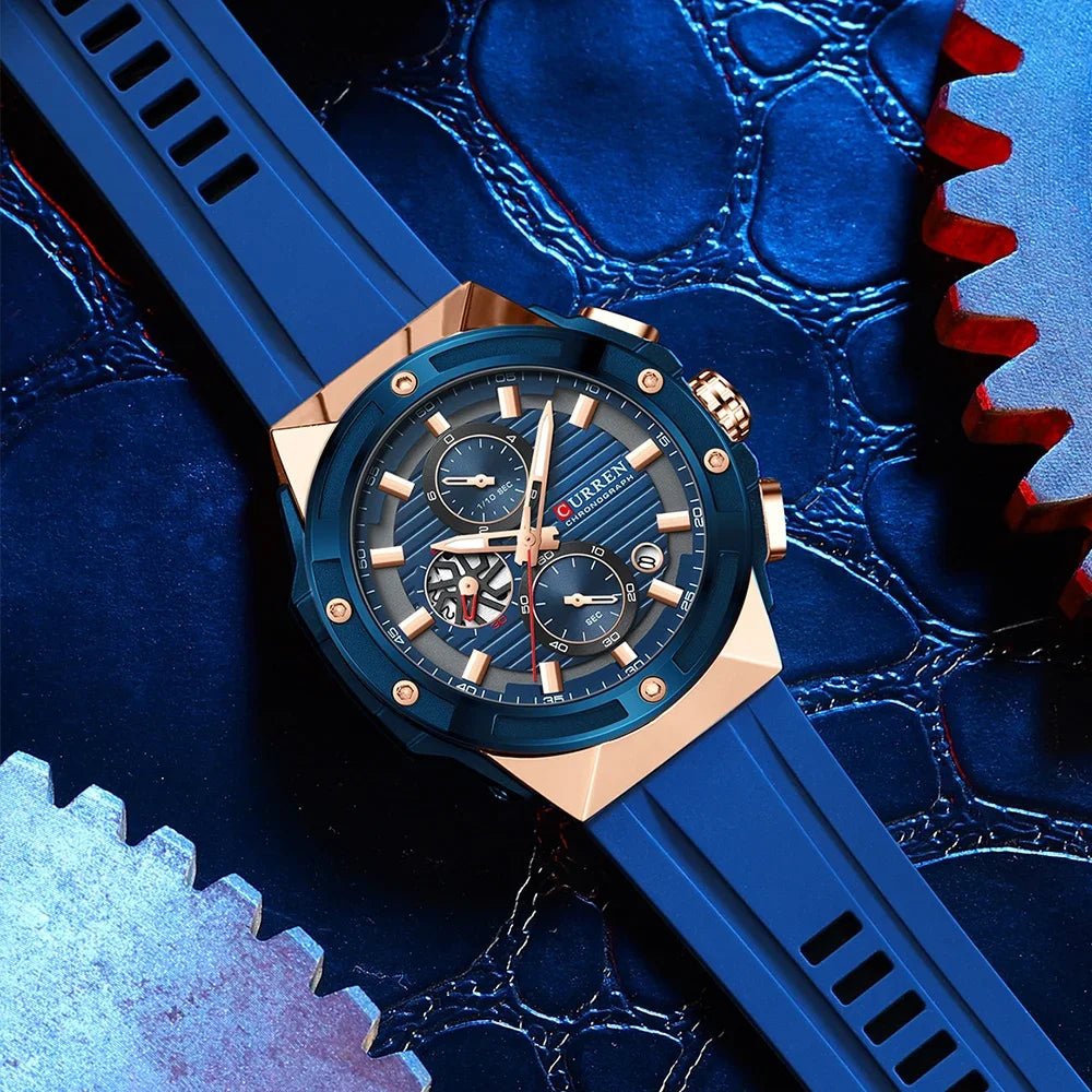 Multifunctional quartz sports watch with chronograph and silicone strap, creative design dial and luminous hands - BritShade