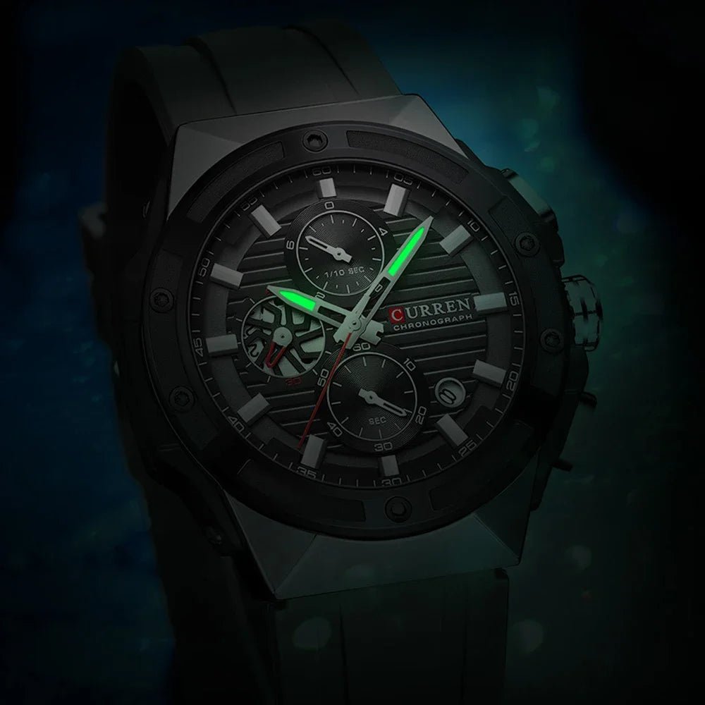 Multifunctional quartz sports watch with chronograph and silicone strap, creative design dial and luminous hands - BritShade