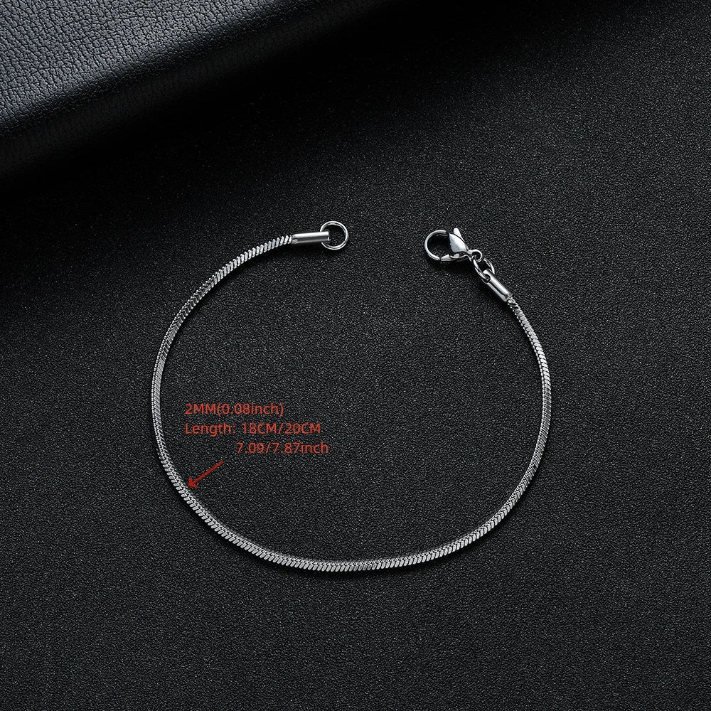 New Arrival 2mm 925 Silver Bracelet, Punk Jewelry 16 - 23cm - BritShade