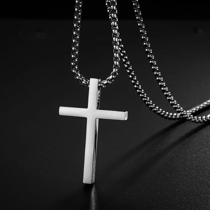 New Stainless Steel Cross Pendant Necklace for Men Jewelry Male Female Necklaces Chokers Silver Color - BritShade