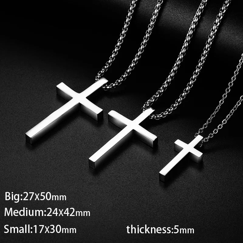 New Stainless Steel Cross Pendant Necklace for Men Jewelry Male Female Necklaces Chokers Silver Color - BritShade