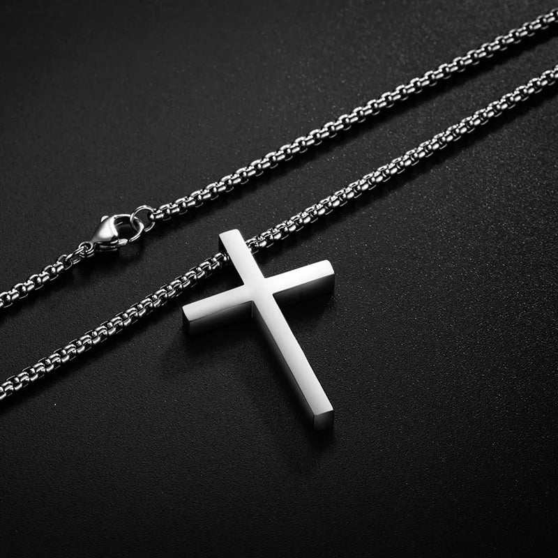 New Stainless Steel Cross Pendant Necklace for Men Jewelry Male Female Necklaces Chokers Silver Color - BritShade