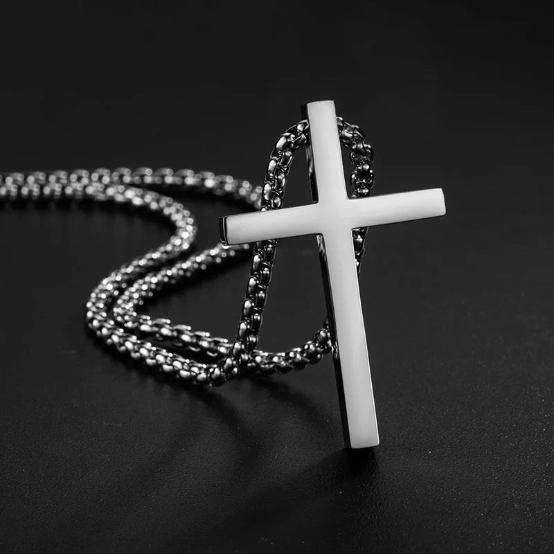 New Stainless Steel Cross Pendant Necklace for Men Jewelry Male Female Necklaces Chokers Silver Color - BritShade